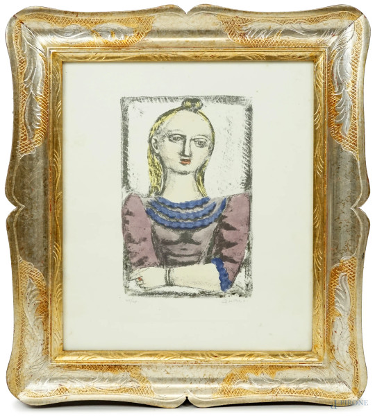 Massimo Campigli - Fanciulla, litpgrafia a colori, cm 39x33, ES.76/195, entro cornice.