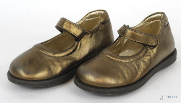 I Pinco Pallino, sandali aperti da bambina color oro, cinturino con chiusura a strappo, numero 23, (segni di utilizzo).