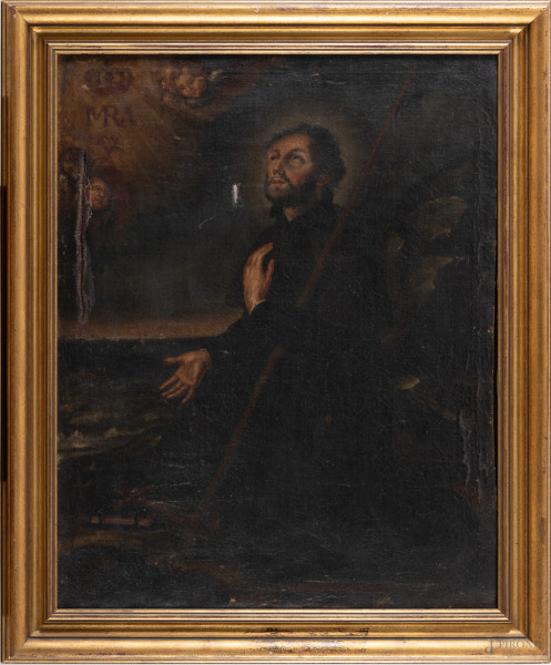 San Francesco Saverio, XVIII secolo, olio su tela, cm 90x70, (segni di usura, abrasioni, cadute e sollevamenti di colore, lacerazioni della tela, segni di battitura del telaio)