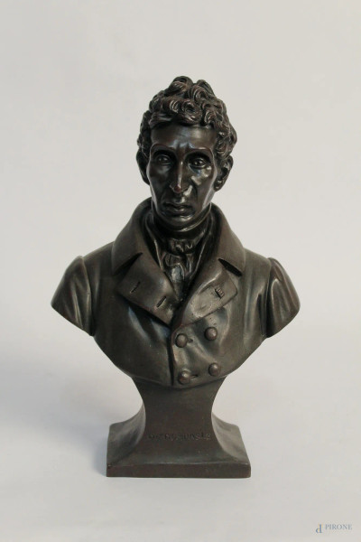 De Dombasle, busto in bronzo firmato R. Hadin, H 28 cm.