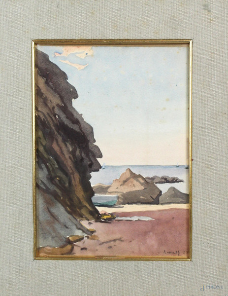 Spiaggia Amalfitana, acquarello su carta, cm. 26x19.