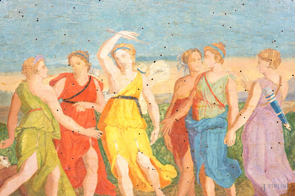 Diana e le ninfe, XIX-XX secolo, olio su tavola, cm 38,5x56, entro cornice