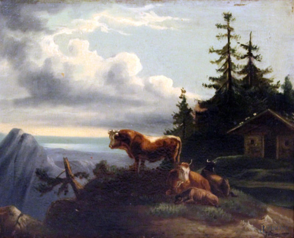 Paesaggio montano con mucche
