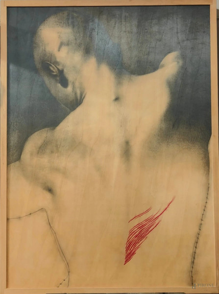 Omar Galliani - Nuove anatomie, matita e pigmento su tavola, cm 251x185, 2003, entro cornice. 