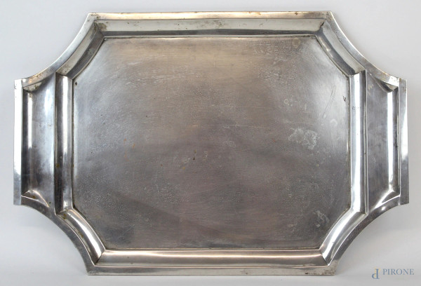 Vassoio déco in argento, cm 43,5x29,5, gr.890