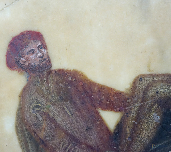 Scuola italiana del XVII secolo, Deposizione dalla Croce, olio su alabastro, cm 30,7x39, (difetti...