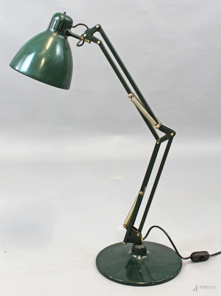 Lampada da tavolo Luxo Lamp anni '70, in metallo laccato verde, altezza cm 66, (difetti)