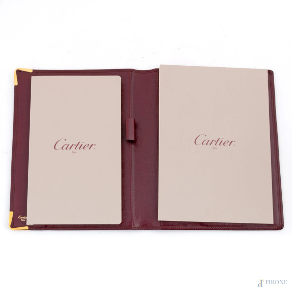 Porta blocco e rubrica in pelle bordeaux Must de Cartier, cm 22x17