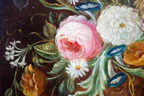 Natura morta con vaso di fiori, olio su tavola, XIX secolo, cm 45x30