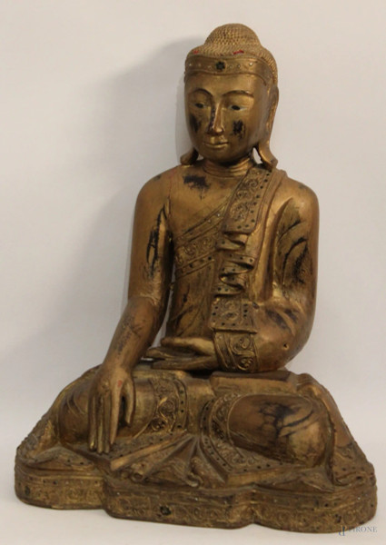 Budda, scultura in legno dorato, h. 53 cm