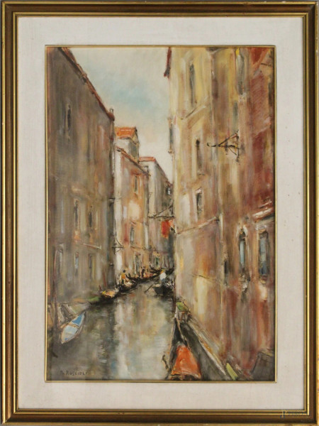 Bruno Roscioli - Scorcio di Venezia, dipinto olio su tela, cm. 70x50, firmato, entro cornice.