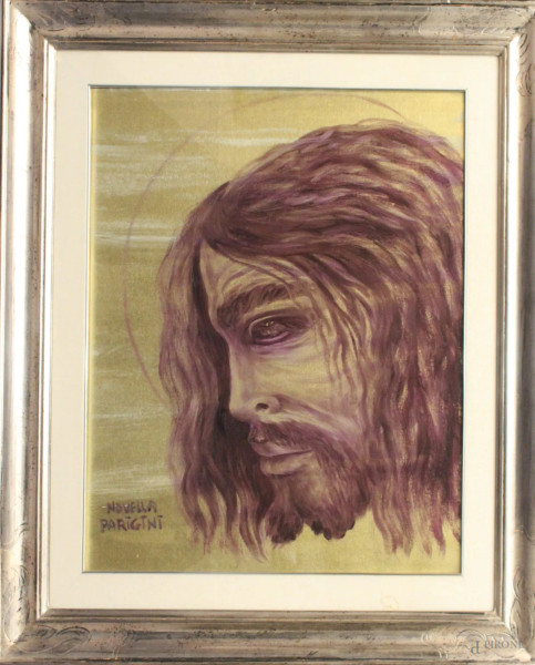 Novella Parigini - Volto del Cristo, olio su tela, cm 60 x 80, entro cornice.