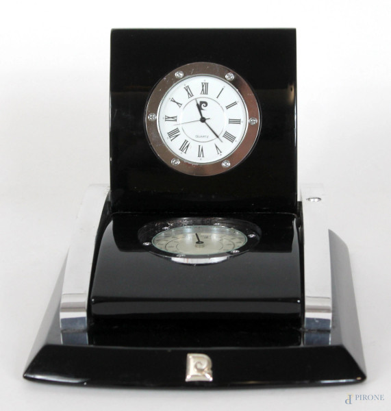 Pierre Cardin, Orologio da scrivania con termometro e porta penna,  altezza cm. 13x18,5x15, anni &#39;80/&#39;90