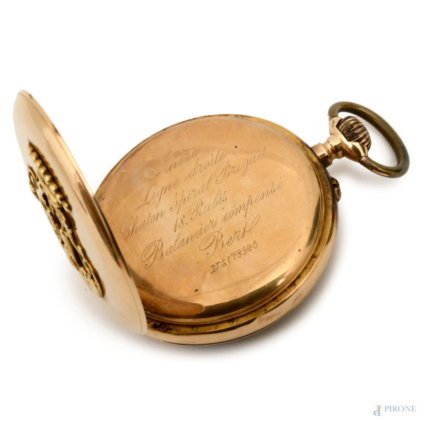 Orologio da taschino Ancre Ligne Droite Chaton Spiral Breguet con cassa in oro 18k, 44 mm, (difet...