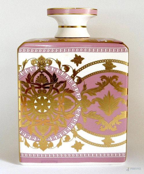 Bottiglia in ceramica finemente decorata in oro cm 26x19x9.
