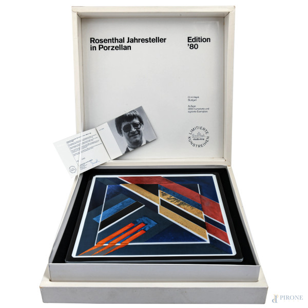 Hajer Stuttgart x Rosenthal, Piatto dell'Anno Jahresteller 1980, es. 440/3000, cm 35,5x35x5x2,5