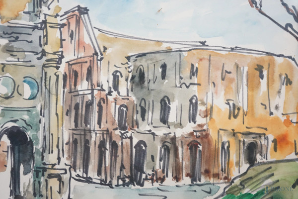 Arco di Costantino, acquarello su carta, cm 30x44,5, firmato, entro cornice.