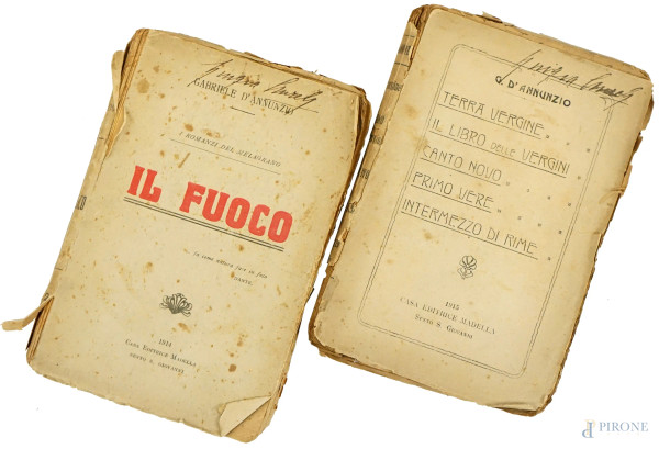 Lotto di due volumi di G.D'Annunzio,  (difetti e pagine recise). 
