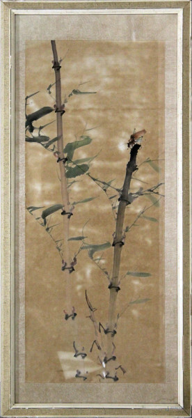 Albero con farfalla, acquarello su carta, 70x30 cm, entro cornice