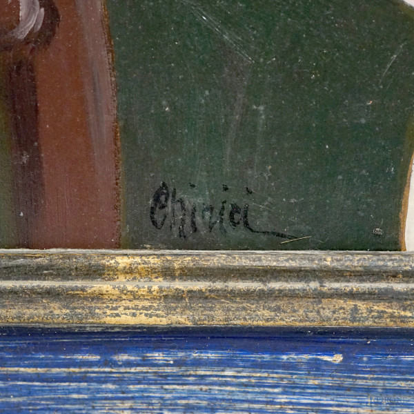 Nudo, olio su compensato, firmato e titolato sul retro, cm 99.5x70, entro cornice