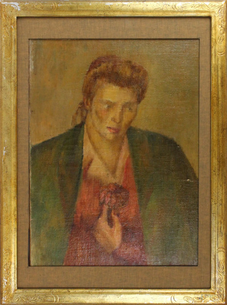 Franco Villoresi - Ritratto di donna, olio su tela, cm. 60x46, entro cornice.
