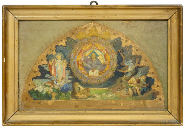 Eugenio Cisterna - Bozzetto per decorazione absidale, olio su compensato, cm 17x27, entro cornice.