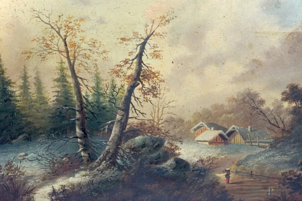 Minna Bachmann (att. Germania 1860-1887), lotto composto da quattro paesaggi, sec.XIX, olio su te...