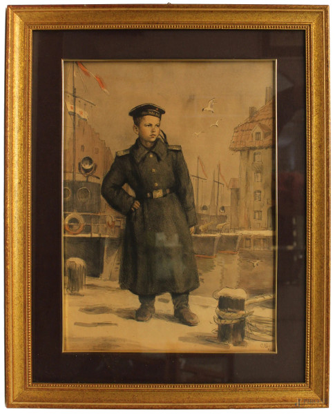 Salomon Boim - Ragazzo della marina russa, monotipo su carta, cm 45x33.