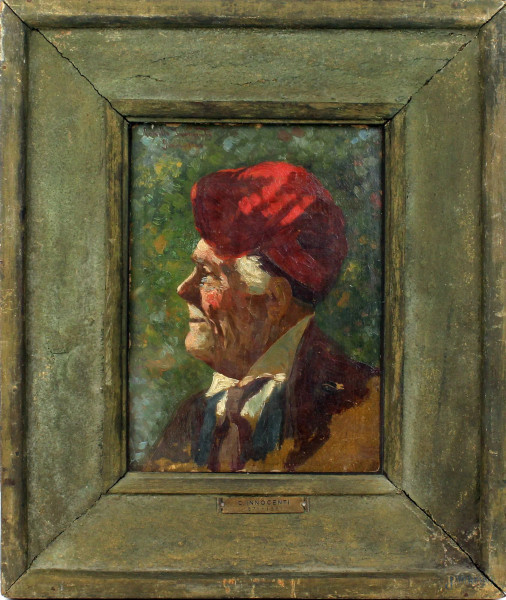 Ritratto di anziano , olio su tavoletta, cm 25x18, firmato, entro cornice