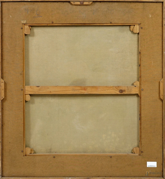 Donna seduta, XX secolo, olio su tela, cm 90x81, entro cornice, difetti)