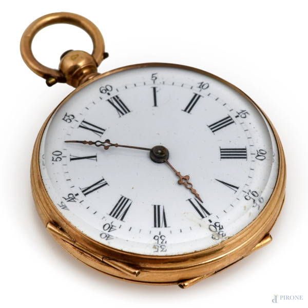 Orologio da tasca Cylindre Rubis in oro 14 kt, cm 3, peso lordo gr 20 (da revisionare)