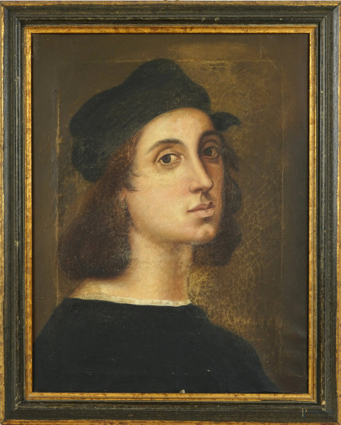 Autoritratto di Raffaello, olio su tela, cm 40x30, XX secolo, (difetti).