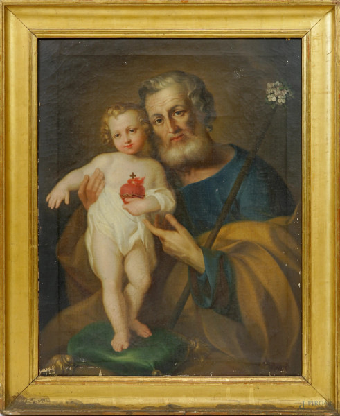 San Giuseppe con il Bambino, olio su tela, XIX secolo, cm 89,5x69,3, entro cornice