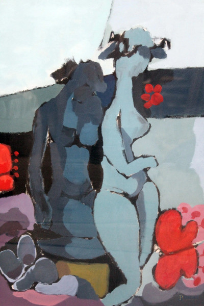 Coppia di figure femminili, olio su tela, cm 79x60, firmato Casalini, entro cornice.