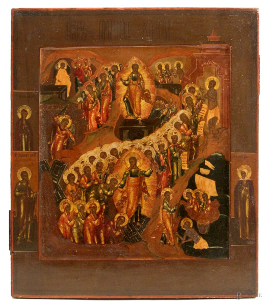 Episodi della vita di Cristo, icona a tempera su tavola, cm 35,5x31, Russia XIX sec.