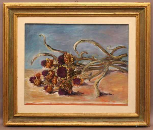 Girasoli, olio su tela 60x50 cm, firmato A.Castellani, entro cornice.