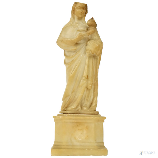 Madonna di Trapani, scultura in alabastro, cm h 24,5, XIX secolo, (difetti, mancante la corona)