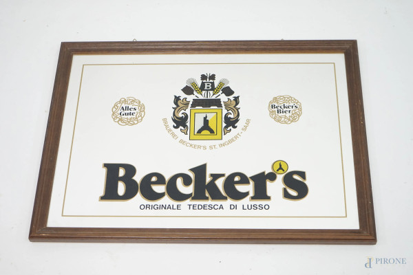 Berker's bier, specchio pubblicitario vintage, anni '70, ingombro cm 40x56, entro cornice.