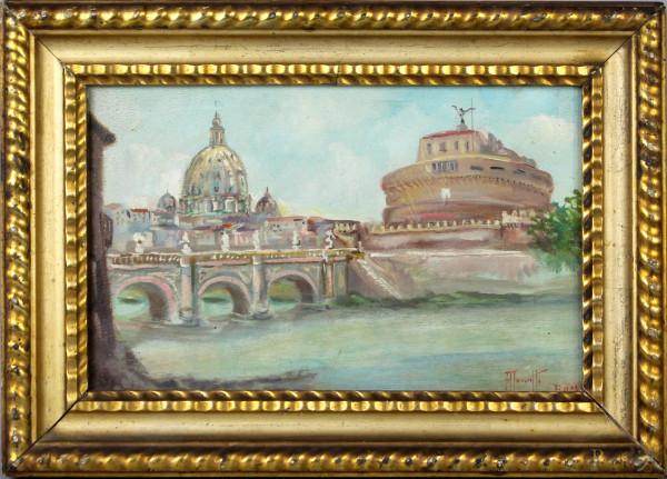 Veduta di Roma, olio su tavola, 19x31cm, firmato Anivitti, entro cornice.