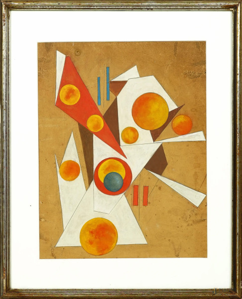 Composizione geometrica, tempera su carta, misure comprese passepartout cm 33x41,5, entro cornice