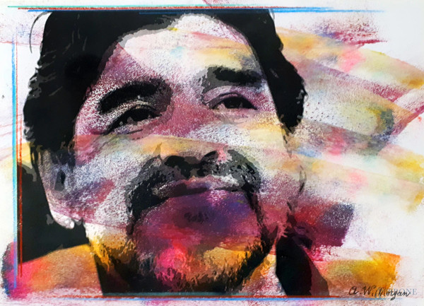 A.W.  Morgan - Maradona, tecnica mista su carta, cm 21x30, firmato