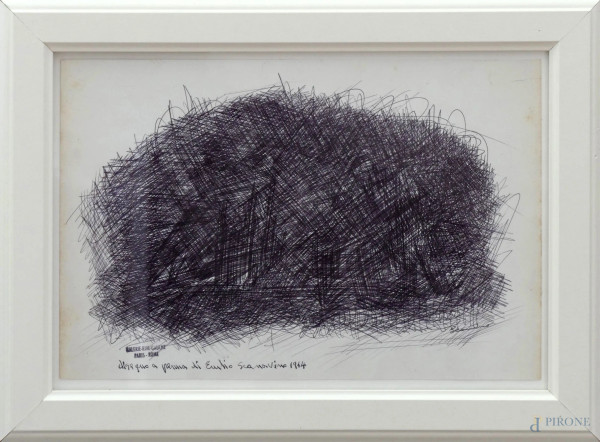 Disegno a penna su cartoncino, cm 19,5x25,5, datato e firmato Emilio Scanavino, in cornice. Provenienza Galerie Rive Gauche Paris-Rome