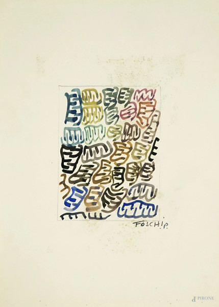 P. Foschi (XX secolo), Senza titolo, acquarello su carta, xm 34,5x24,5, (macchie sulla carta)