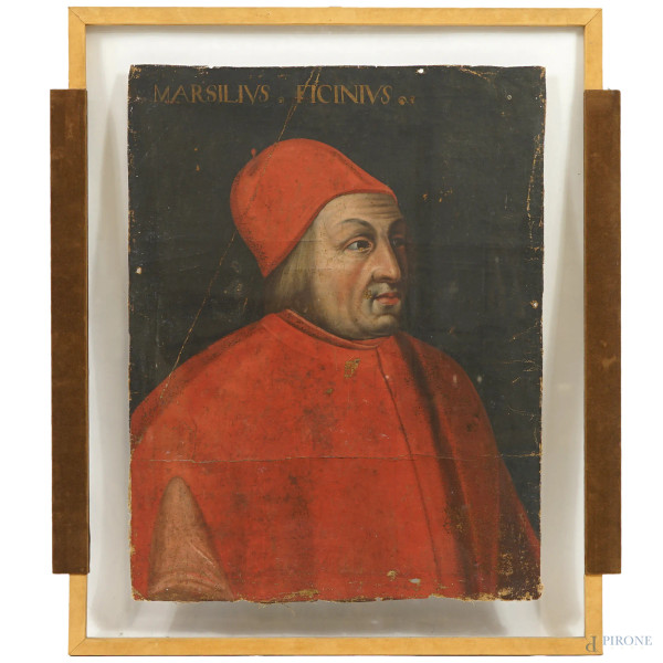 Scuola toscana del XVI-XVII secolo, Serie di otto ritratti di Uomini Illustri, olio su tela, cm 6...