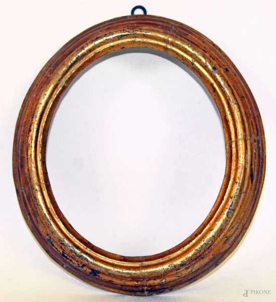 Cornice di linea ovale in legno dorato, XVIII sec, 29x26 cm