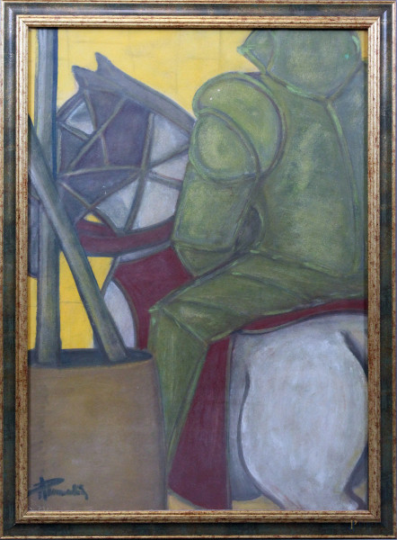 Amleto Pannocchia - Il Cavaliere, olio su cartone, cm 70x50, entro cornice