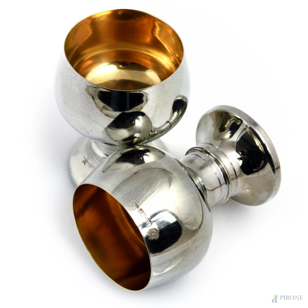 Lotto di 15 calici in argento Brandimarte con interno vermeil, peso complessivo gr 1800, cm 10x6,...