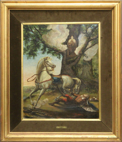 C.Deibl, cavaliere, olio su tela 52x42 cm, entro cornice.