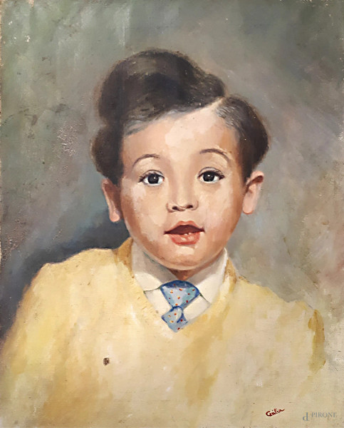 Artista degli anni 20, ritratto di fanciullo, olio su tela, cm 35x45, firmato