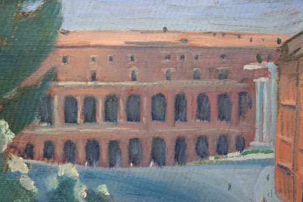 Teatro di Marcello, olio su cartone, firmato e datato "Krumm '47" in basso a sinistra, entro corn...